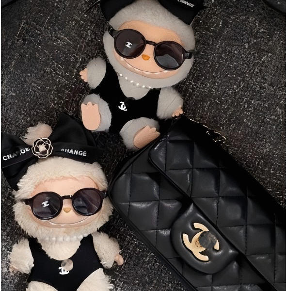 Black Swimsuit Set (4pcs: Headdress + Sunglasses + Necklace + Swimsuit)