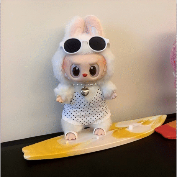 White Dot Surf Set (4pcs: Swimsuit + Yellow Surfboard + Sunglasses + Necklace)