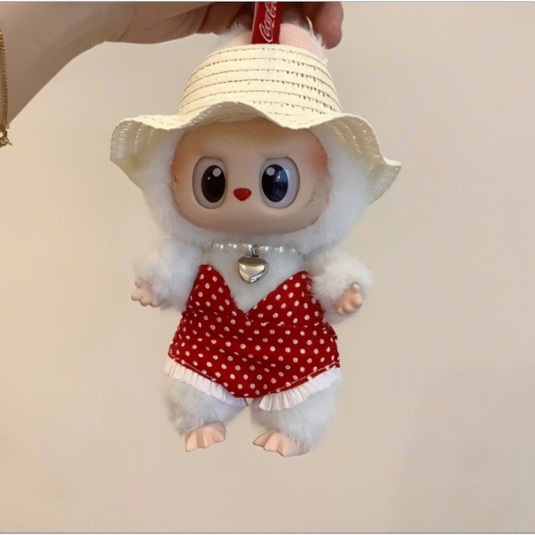 Red Dot Beach Set (3pcs: Swimsuit + Straw Hat + Necklace)