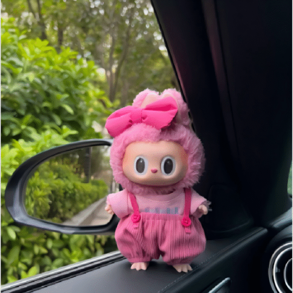 Rose pink bow + pink letter T + overalls (suitable for 17cm doll clothes, doll not included)