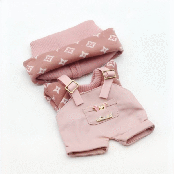Printed Knit Suit 1V Pink + Overalls Pink 1V (Hat + Top)