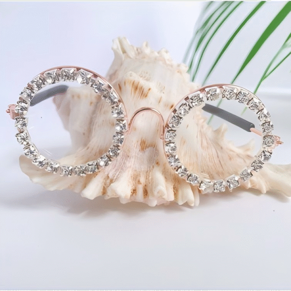 Diamond Gold Frame Glasses Transparent (8CM)